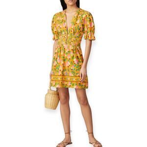 FARM Rio Mini Cashew Printed Mini Dress Floral Linen Blend Dress Size Small